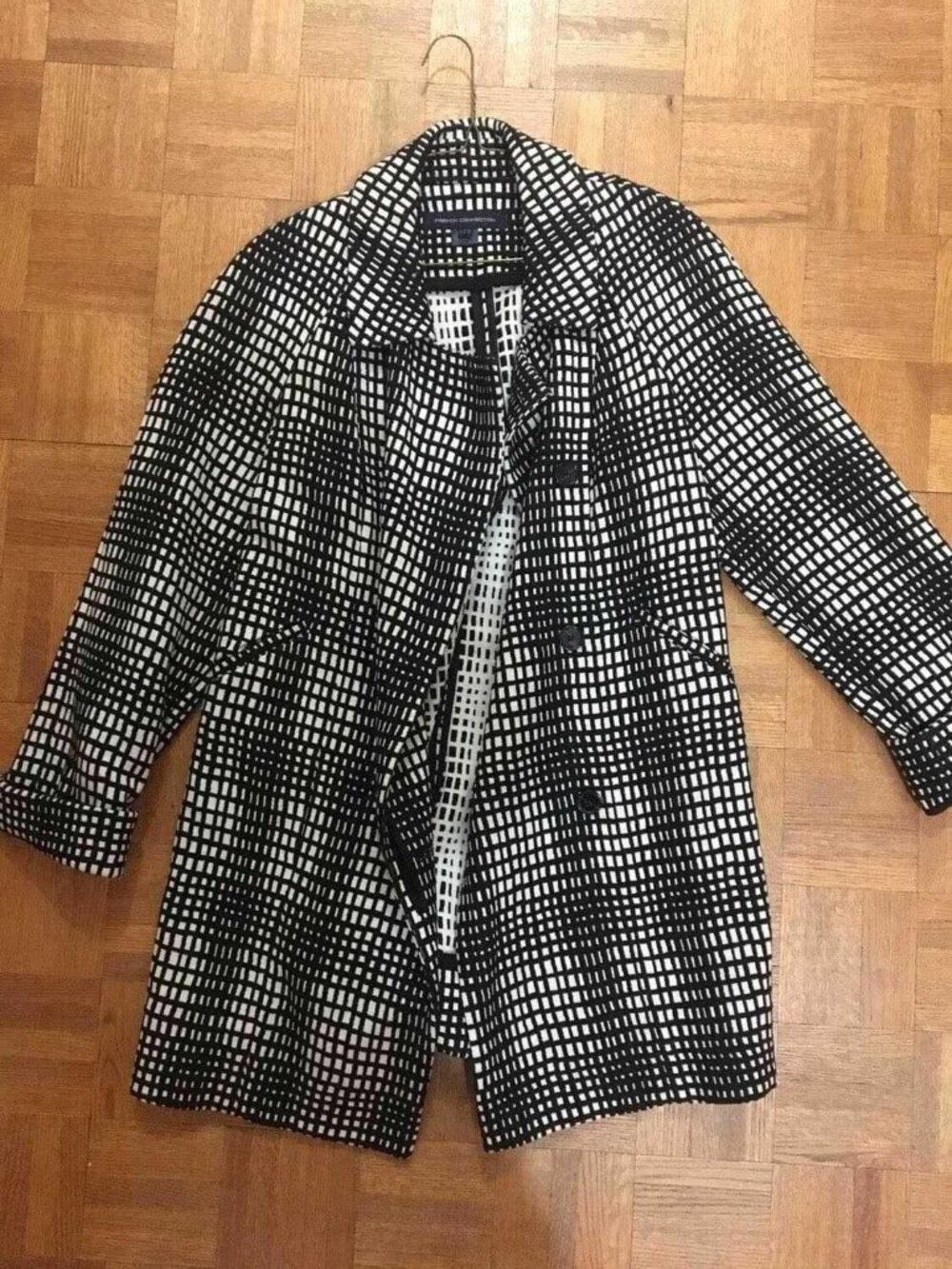 French Connection Blakc and White Long Coat